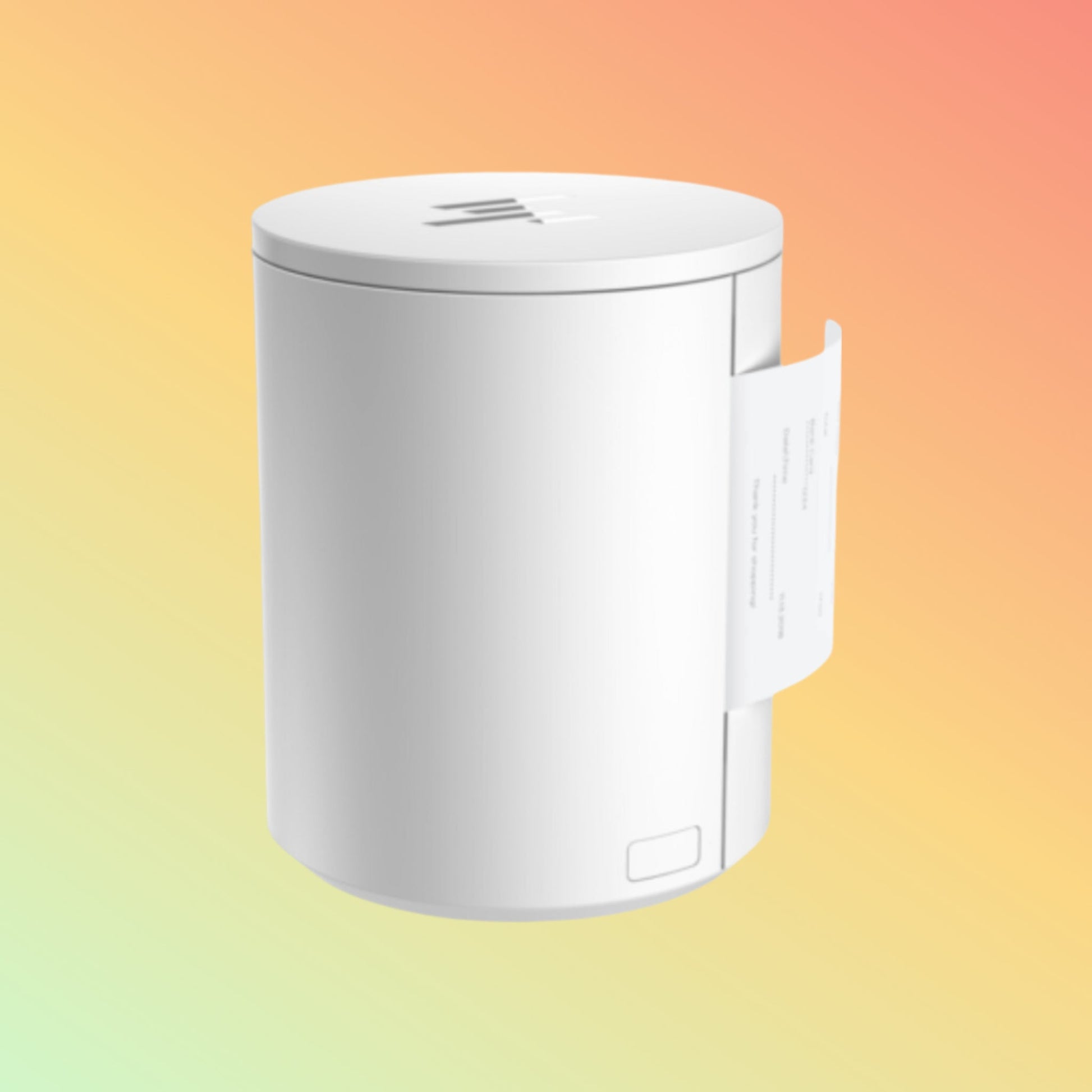 Sleek, white cylindrical HP Engage One Prime Receipt Printer with packaging.