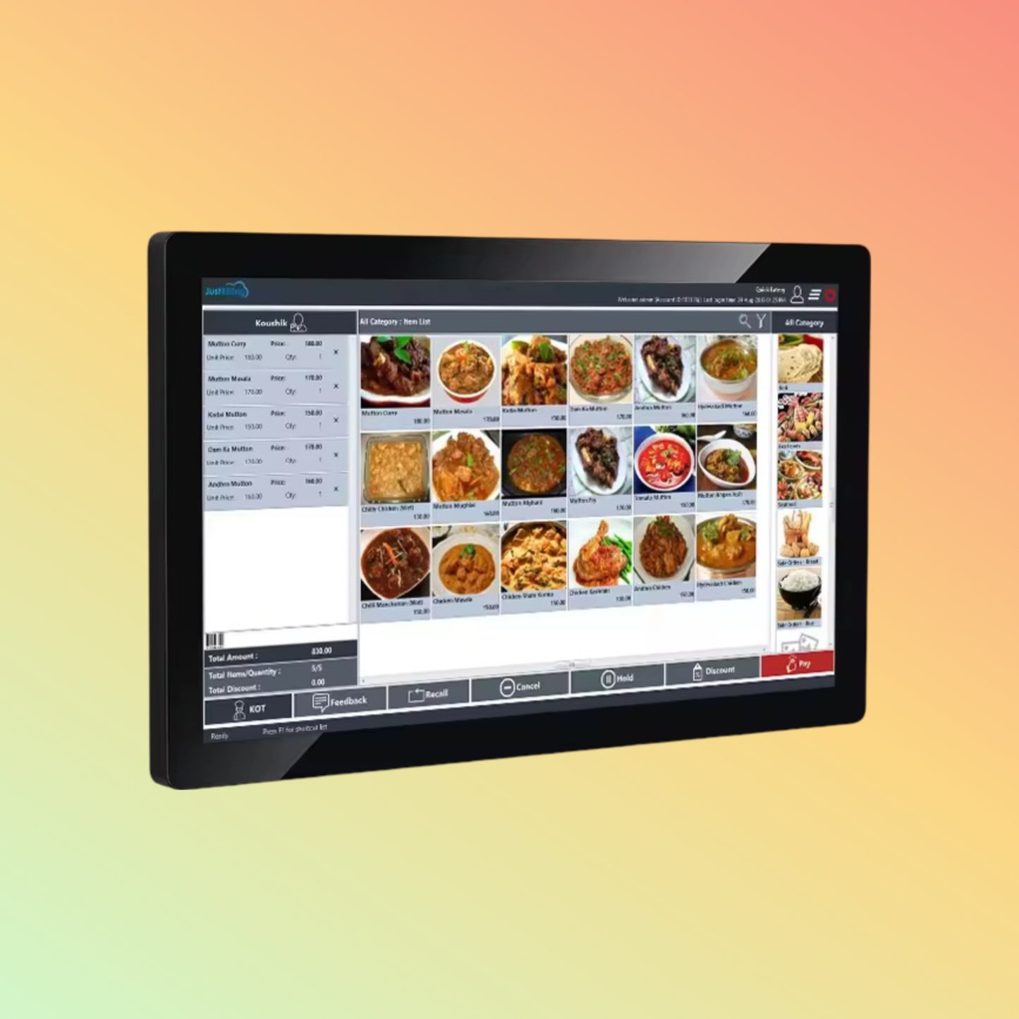 21.5-inch Android kitchen display KDS touchscreen in action