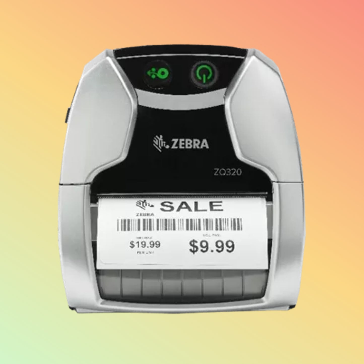 "Close-Up of Zebra ZQ320 Printer - USB and Bluetooth Connectivity"