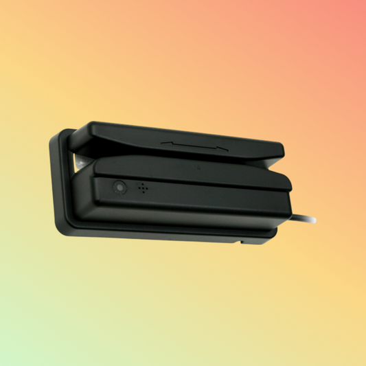 alt="Close-up of Unitech MS242 magnetic stripe reader"