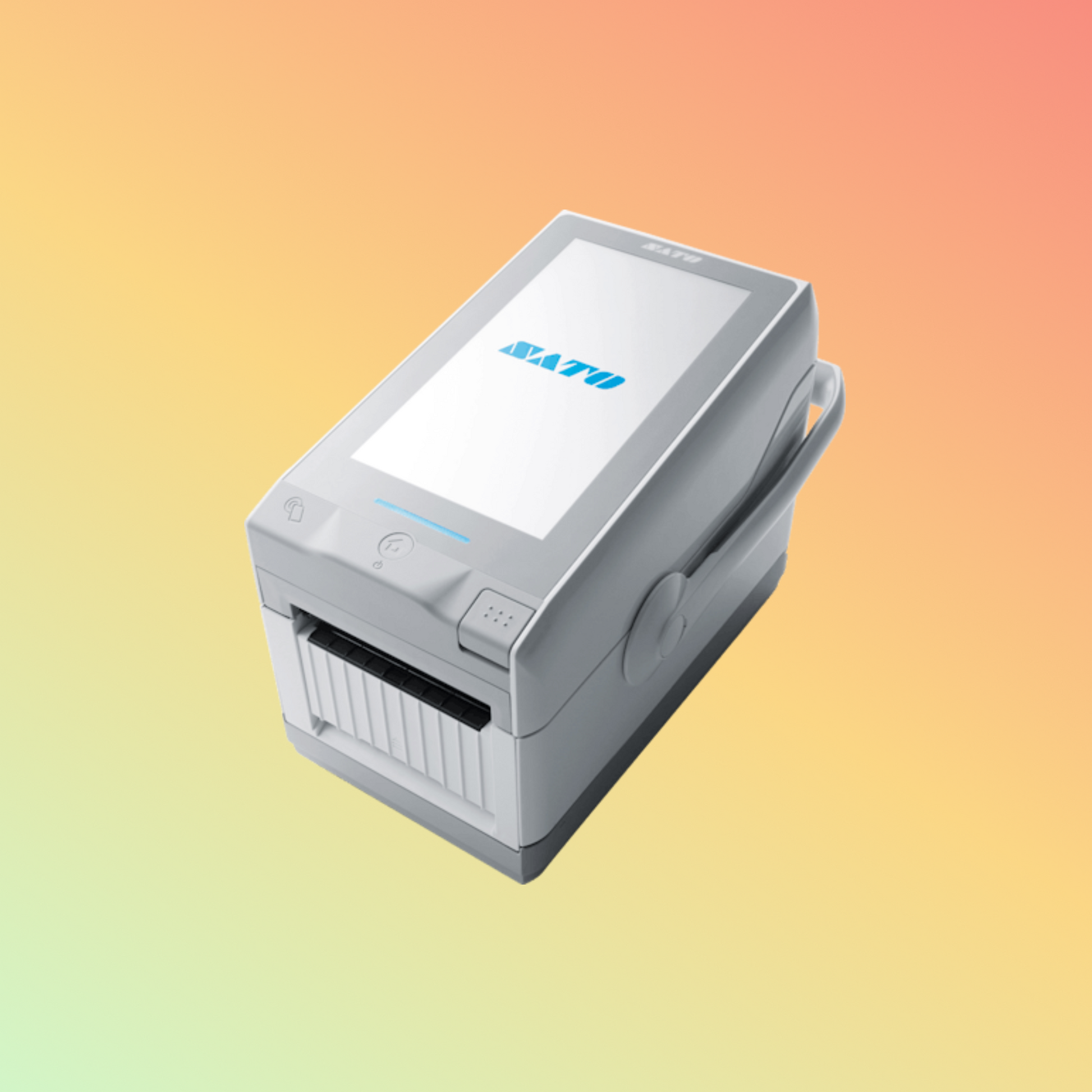 alt="Compact SATO America FX3-LX specialty thermal printers designed for efficient label printing, featuring versatile connectivity, a touchscreen interface, and robust construction."