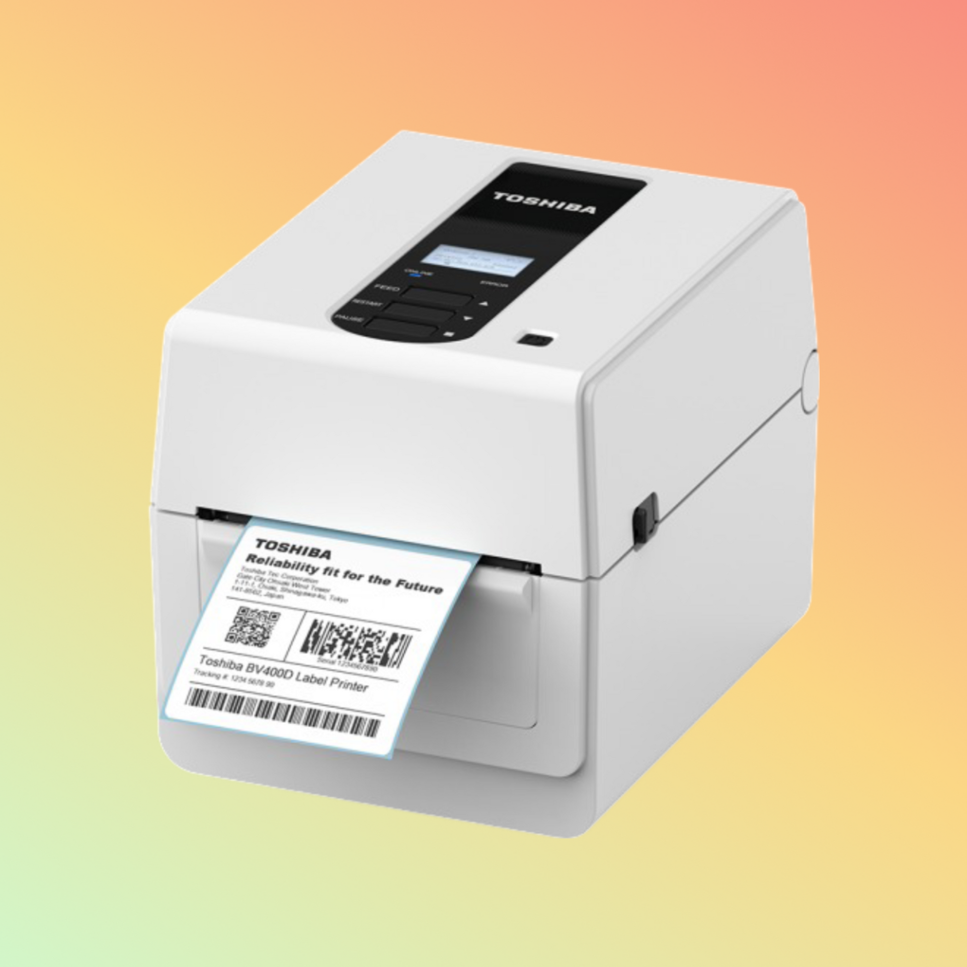 alt="High-efficiency TOSHIBA BV410D desktop label printer, ideal for professional environments"