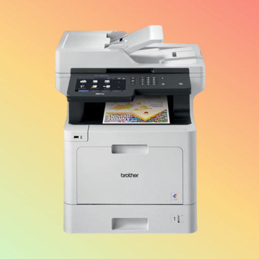 "Brother MFCL8905CDW Wireless Color Laser Printer front view with touchscreen display"