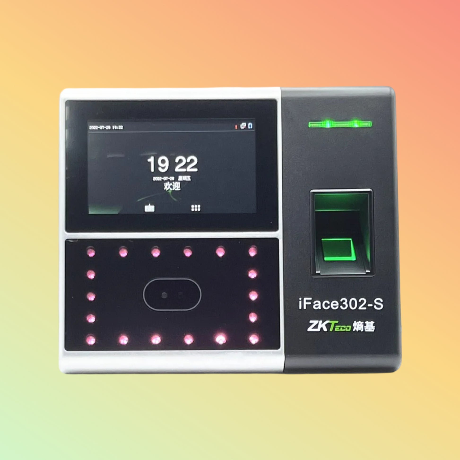 ZKTeco iFace 950ID Front View: Front view of the ZKTeco iFace 950ID Biometric Terminal showing its sleek design and touch screen interface.