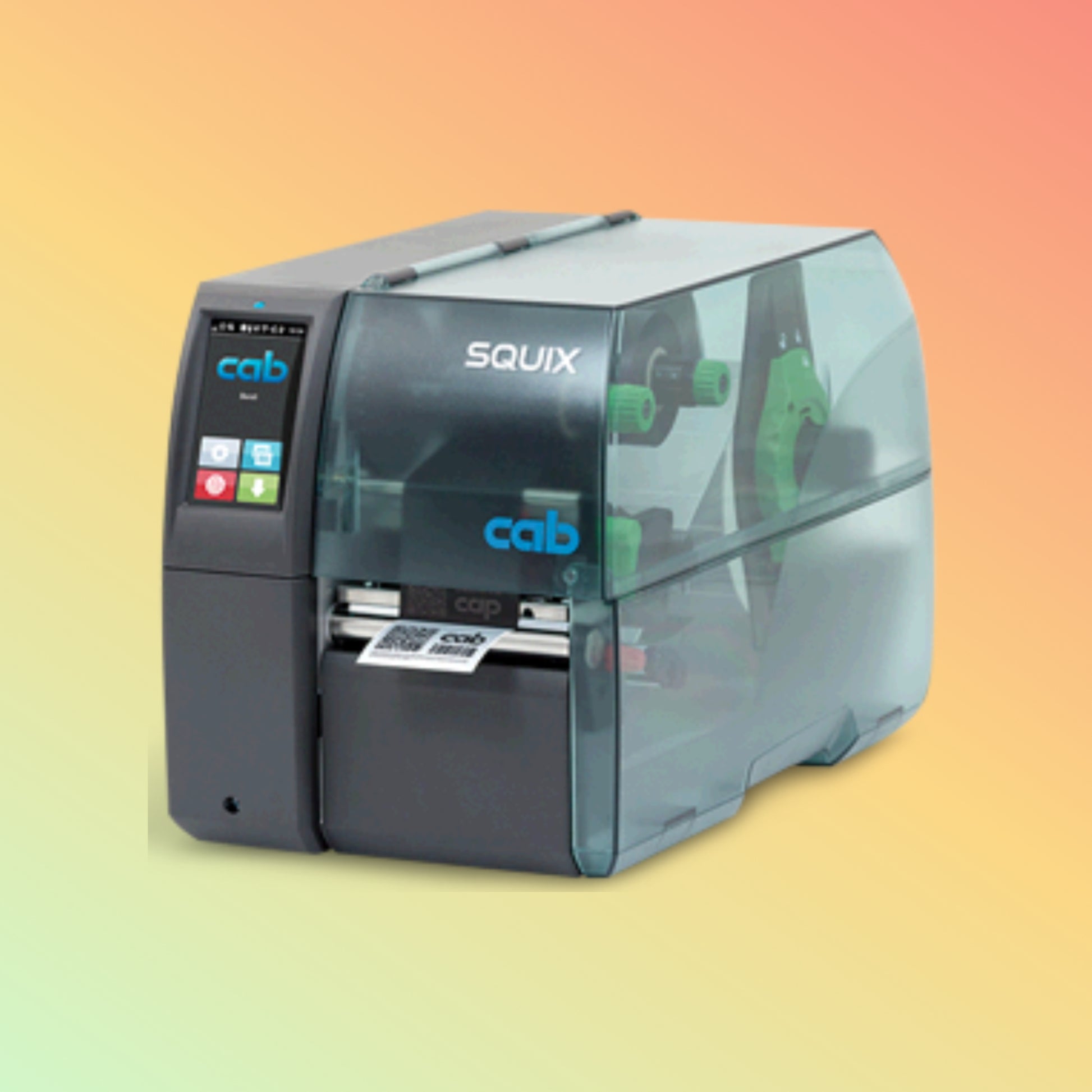 "Eco-friendly Cab SQUIX printer in an industrial setting."