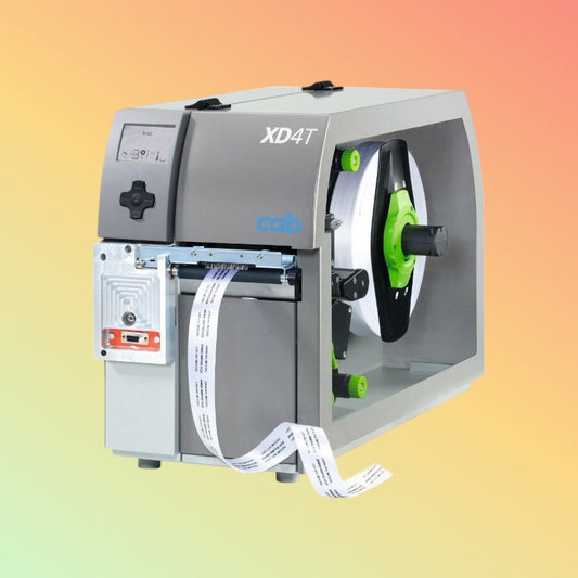 "CAB XD4T printer front view with dual-sided printing capability."