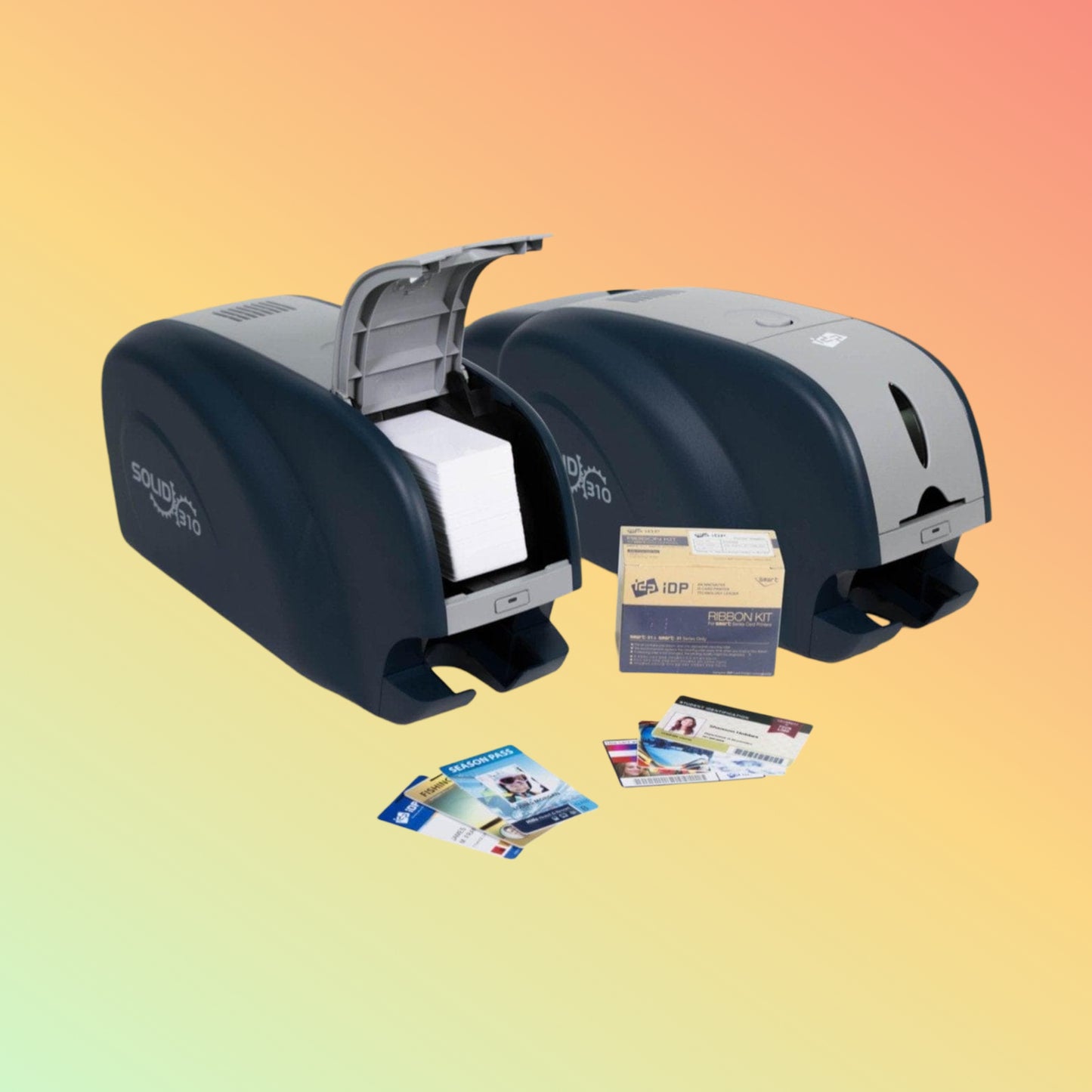 "IDP Solid 310R ID Card Printer displaying high-quality, vivid ID card output."