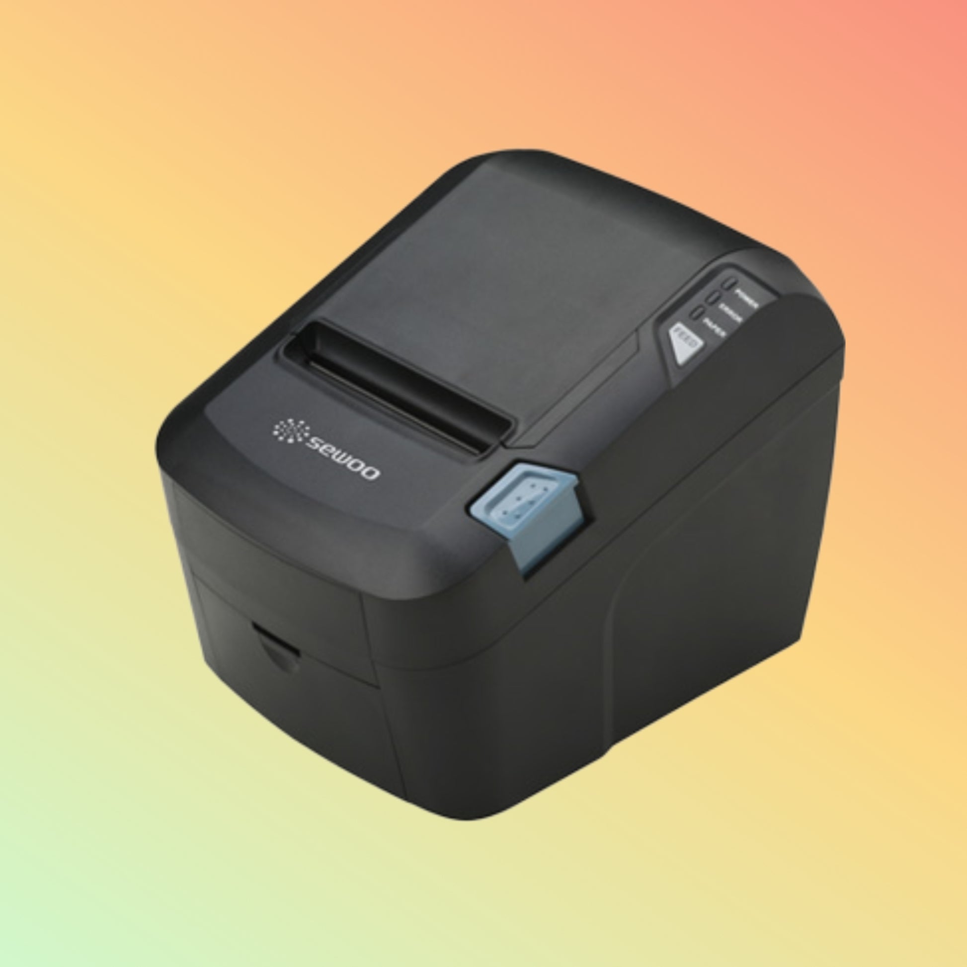 "Front view of SLK-T323EB POS Printer highlighting compact design."