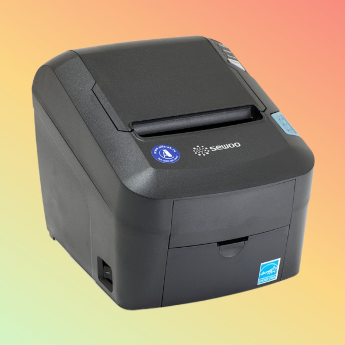 "Front view of Sewoo SLK-T32EB II POS Printer showcasing its compact design."