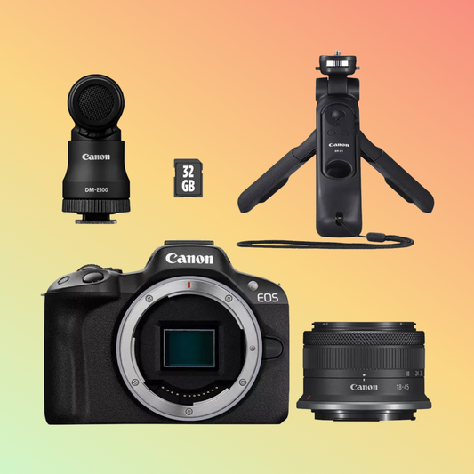 कैनन EOS R50 मिररलेस कैमरा, RF-S 18-45mm के साथ काला