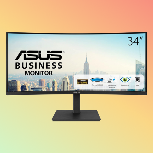 شاشة ASUS VA34VCPSN Eye Care المنحنية مقاس 34 بوصة بدقة UWQHD ووقت استجابة 4 مللي ثانية وتردد 100 هرتز