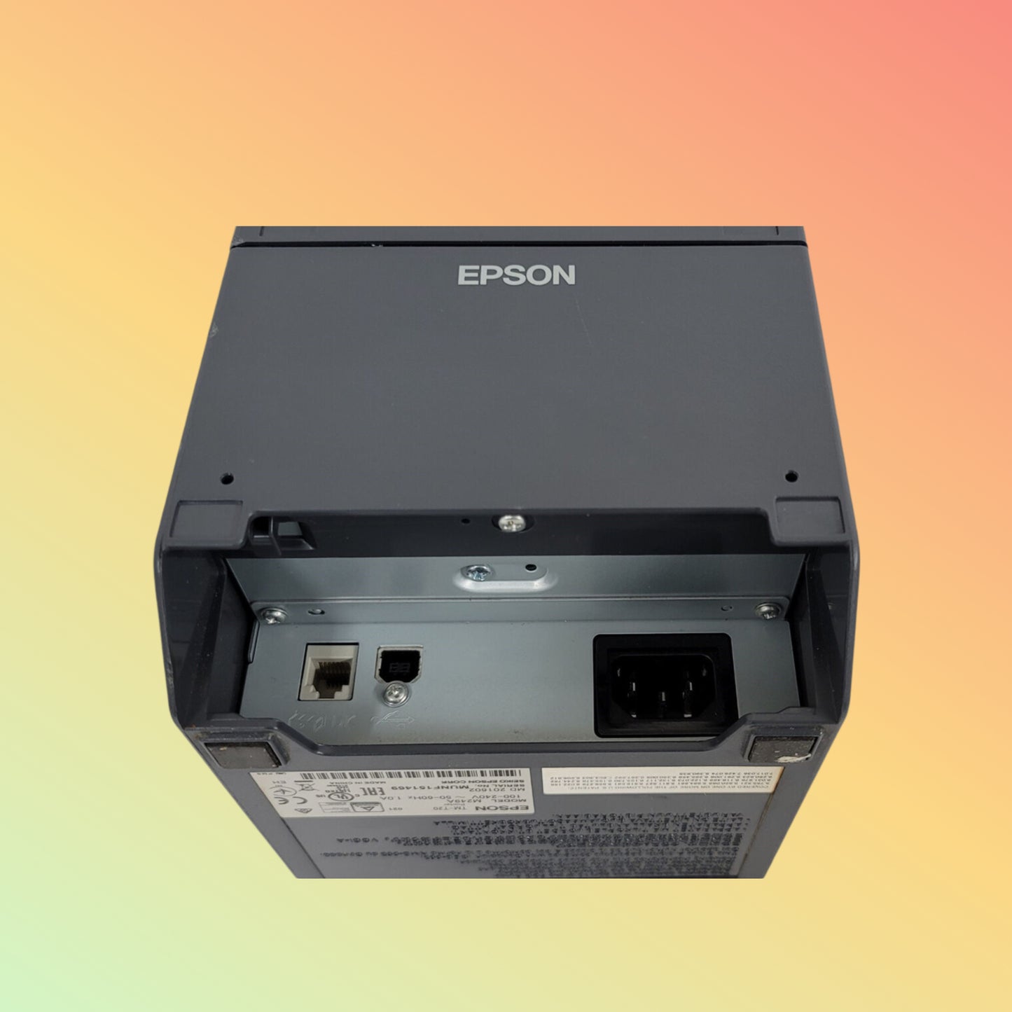 "Components of the Epson TM-T83III package including printer, cables, and user manual."