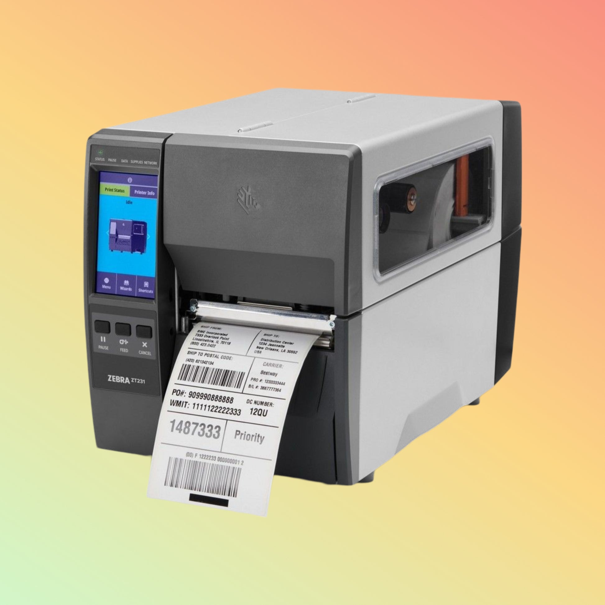 "Zebra ZT231 Industrial Printer with LCD Display and Connectivity Options"