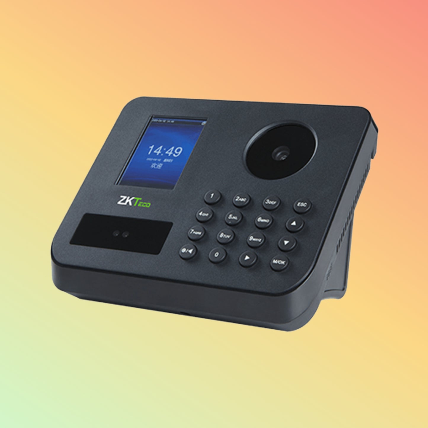 Side view of ZKTeco P300, highlighting its compact design and user-friendly interface.