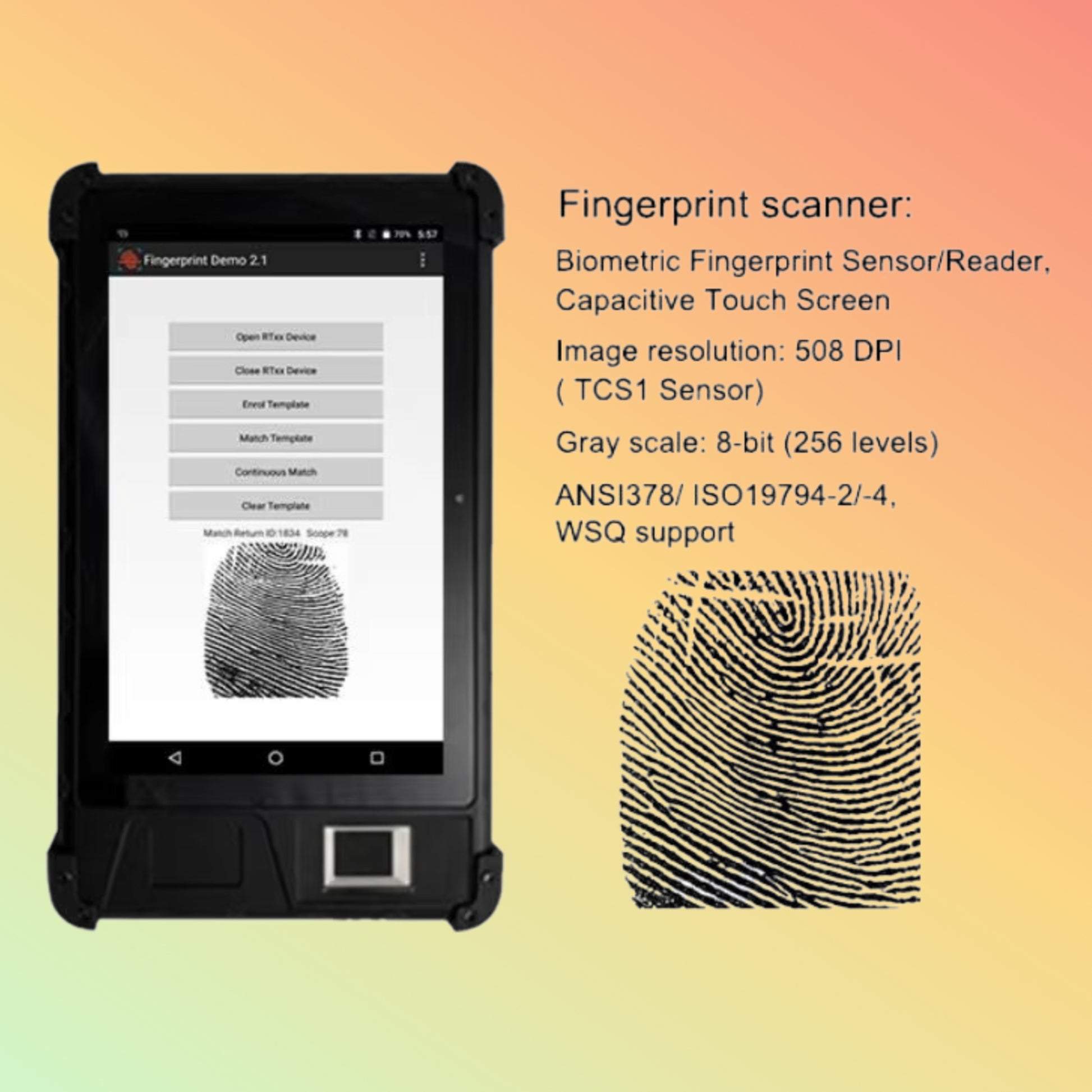 NEOTECH NT-FP108 Biometric Tablet Displaying NFC Reader Capabilities