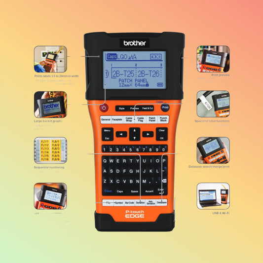 Backlit display of Brother PT-E550WVP previewing label before printing.