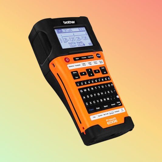 Close-up of Brother PT-E550WVP printing industrial-grade labels.