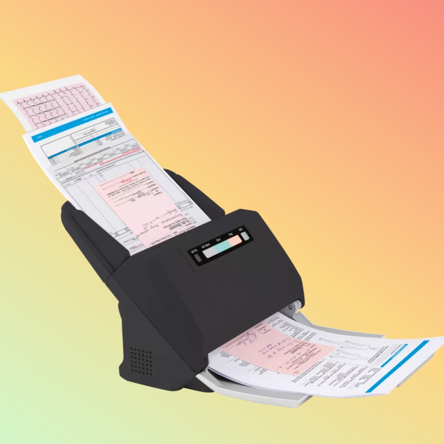 Canon DR-M160II scanning documents at high speed.