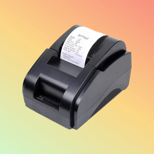Front view of Rongta RP58A receipt printer showcasing compact design.