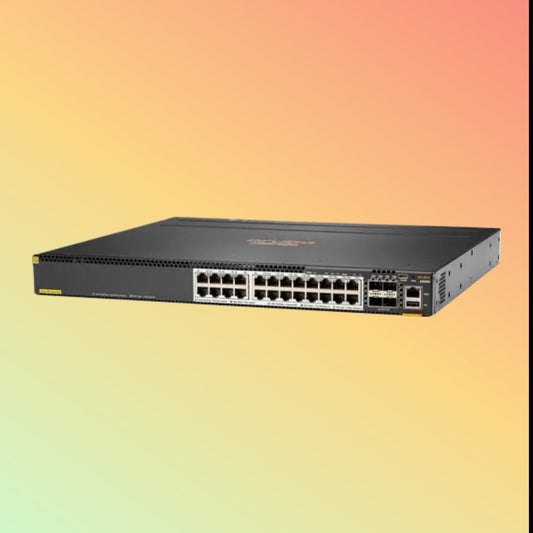 HPE अरूबा CX 6300M ​​(JL660A) स्विच - 24 x 5 GbE PoE++ पोर्ट RJ45, 4 x SFP 25 GbE WAN, 2 x USB
