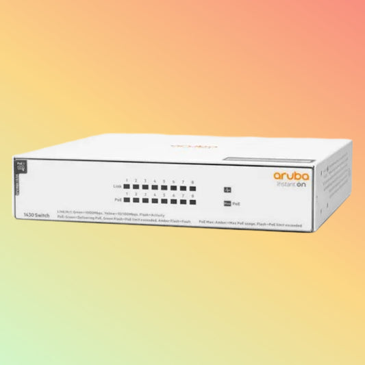 HPE अरूबा इंस्टेंट ऑन 1430 (R8R46A) स्विच - 8 x गीगाबिट ईथरनेट PoE++ पोर्ट RJ45 (100 W, 802.3bt टाइप 4)