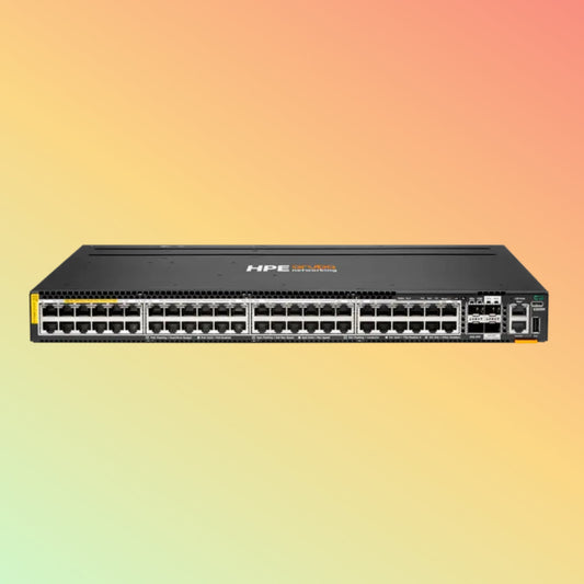 HPE अरूबा CX 6300M ​​(R8S91A) स्विच - 720 Gbps स्विचिंग बैंडविड्थ, 535 Mpps थ्रूपुट, 2880 W PoE क्षमता, 48 x RJ45