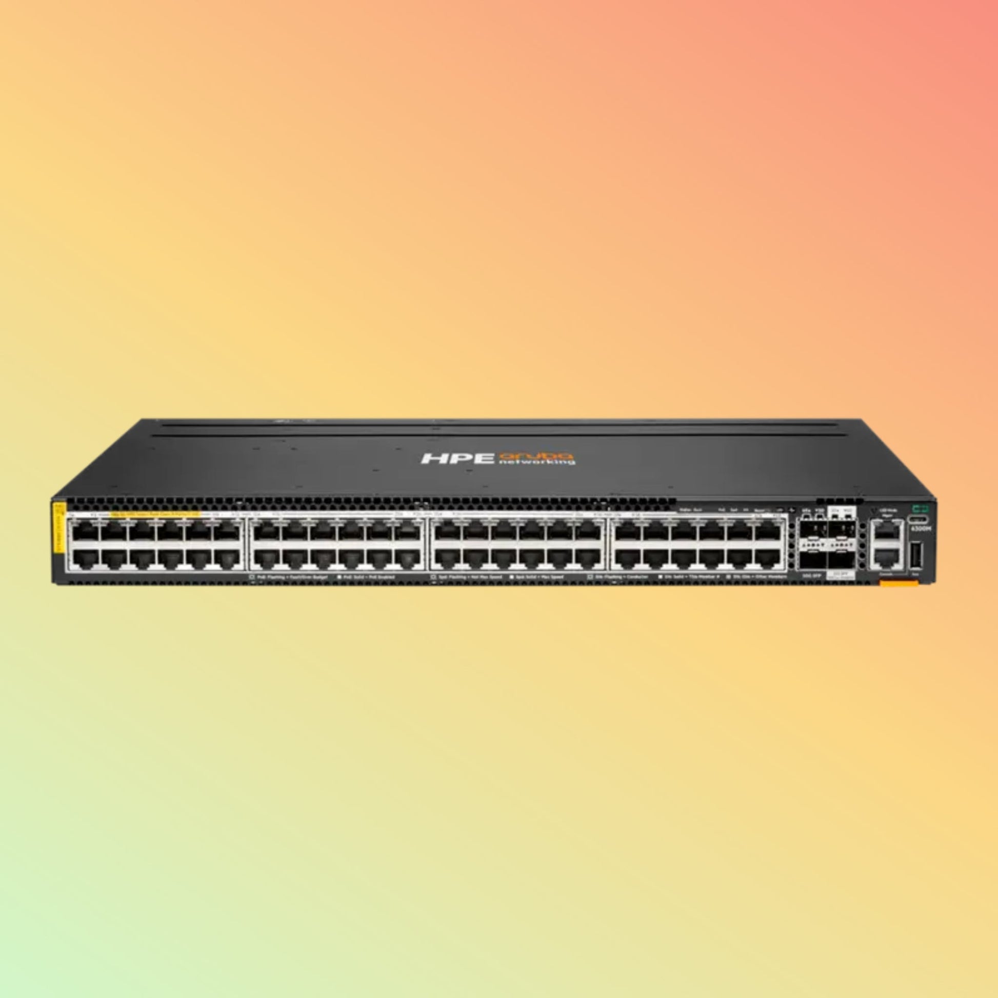 एचपीई अरूबा सीएक्स 6300एम (आर8एस90ए) स्विच - 780 जीबीपीएस स्विचिंग क्षमता, 580 एमपीपीएस थ्रूपुट, 2880 वॉट पीओई क्षमता, 48 x आरजे45