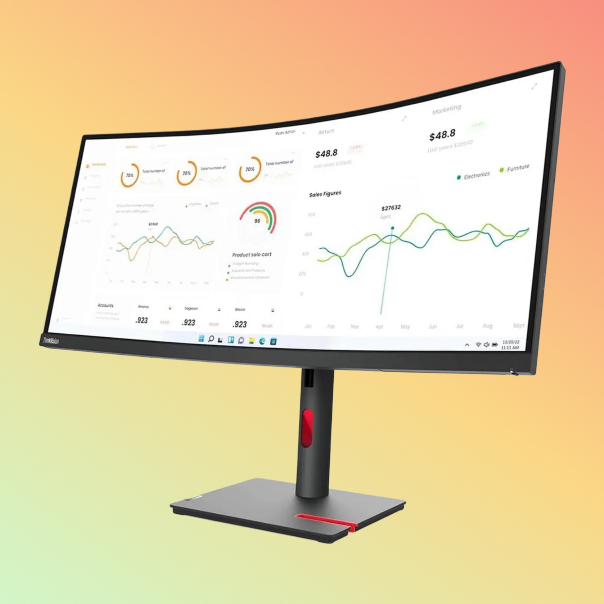 شاشة LENOVO T34W-30 المنحنية - 34 بوصة WQHD (3440 × 1440)، VA، HDMI، DP، 350 شمعة، 60 هرتز
