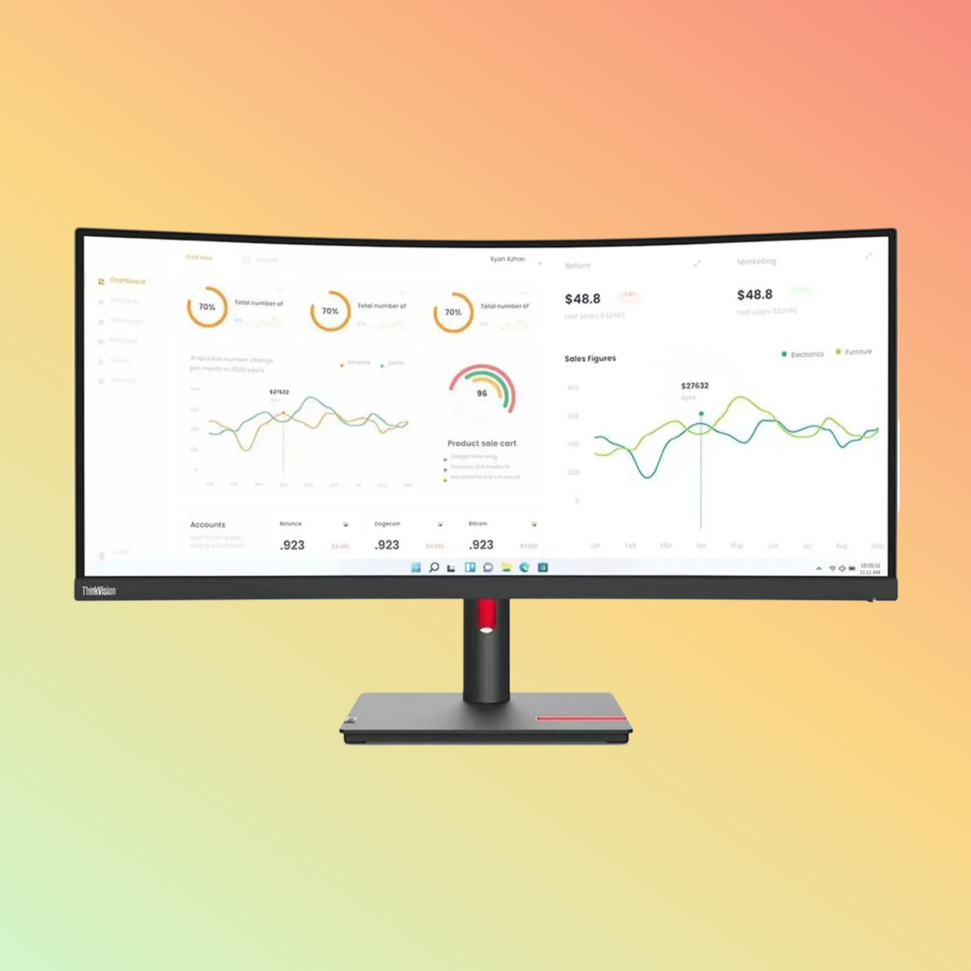 شاشة LENOVO T34W-30 المنحنية - 34 بوصة WQHD (3440 × 1440)، VA، HDMI، DP، 350 شمعة، 60 هرتز