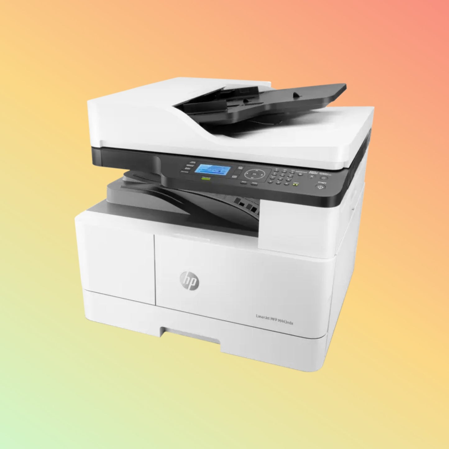 طابعة HP LaserJet MFP M443NDA - A4، طباعة ونسخ ومسح ضوئي، 25 صفحة في الدقيقة، دقة 1200 × 1200 نقطة في البوصة، دورة عمل 50,000 صفحة