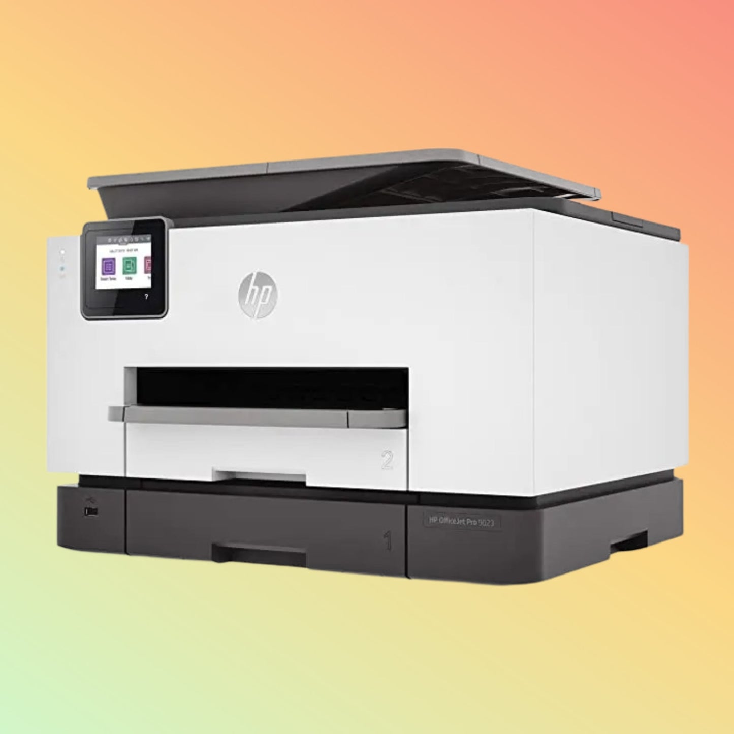 طابعة HP OfficeJet Pro 9023 - لاسلكية، A4، طباعة ونسخ ومسح ضوئي وفاكس، 24 صفحة في الدقيقة، دقة 1200 × 1200 نقطة في البوصة، دورة عمل 30,000 صفحة، أسود وملون