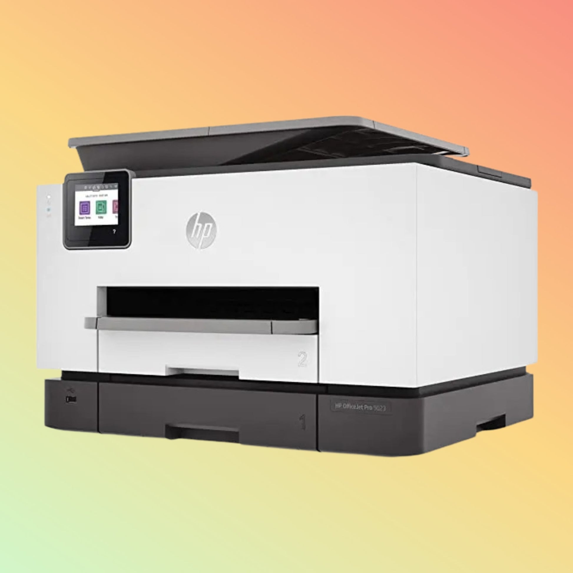 طابعة HP OfficeJet Pro 9023 - لاسلكية، A4، طباعة ونسخ ومسح ضوئي وفاكس، 24 صفحة في الدقيقة، دقة 1200 × 1200 نقطة في البوصة، دورة عمل 30,000 صفحة، أسود وملون