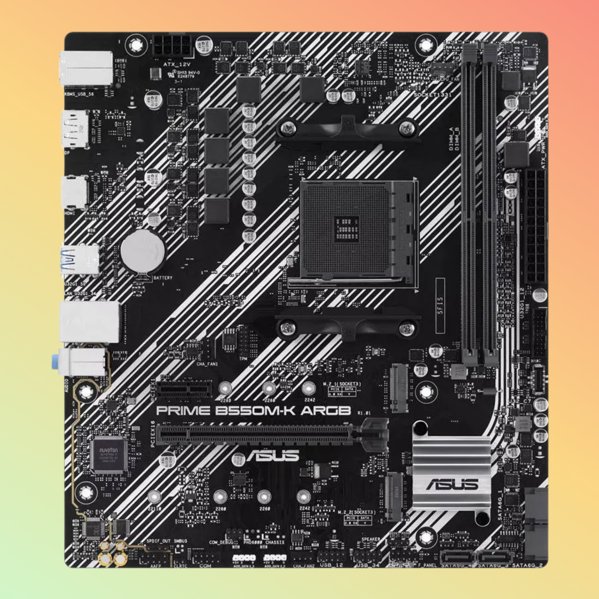 اللوحة الأم ASUS PRIME B550M-K ARGB - AMD Socket AM4، AMD B550، 2 x DIMM Slots، DP، HDMI، 2 x M.2 Slots، 128 ميجا بايت Flash ROM