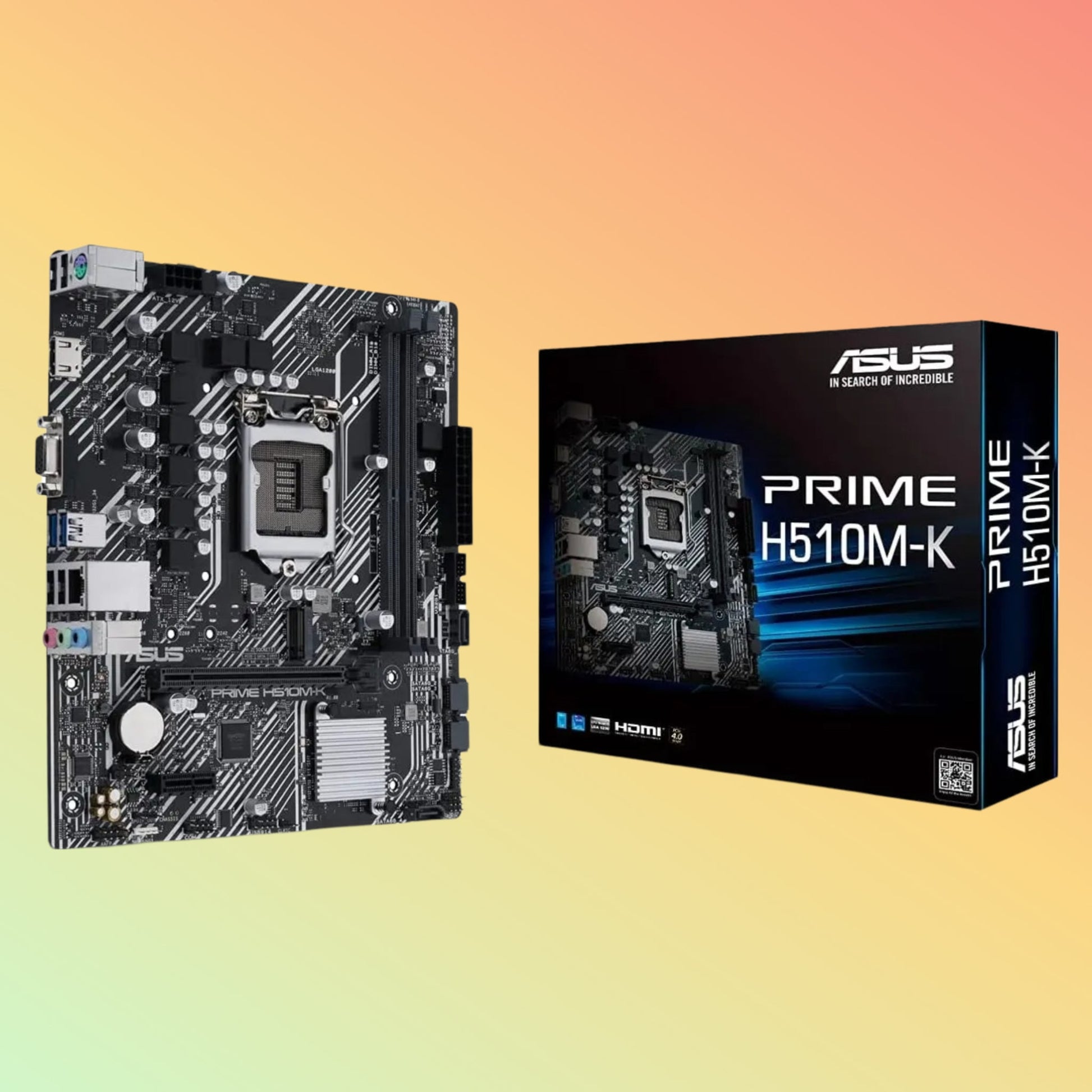 اللوحة الأم ASUS PRIME H510M-K - مقبس Intel LGA1200، H470، 2 × DIMM، VGA، HDMI، فتحة M.2 واحدة، ذاكرة فلاش ROM سعة 128 ميجابايت