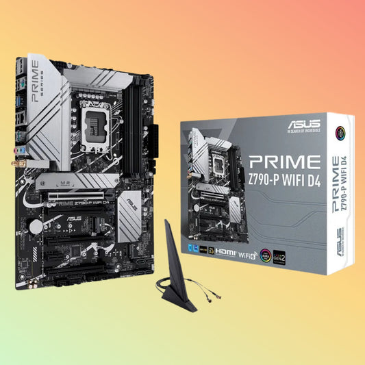 اللوحة الأم ASUS PRIME Z790-P WIFI D4 - مقبس Intel LGA1700، Z790، 4 x DIMM، 3 x M.2 slots، DP، HDMI، ذاكرة فلاش ROM سعة 192 (128+64) ميجابايت