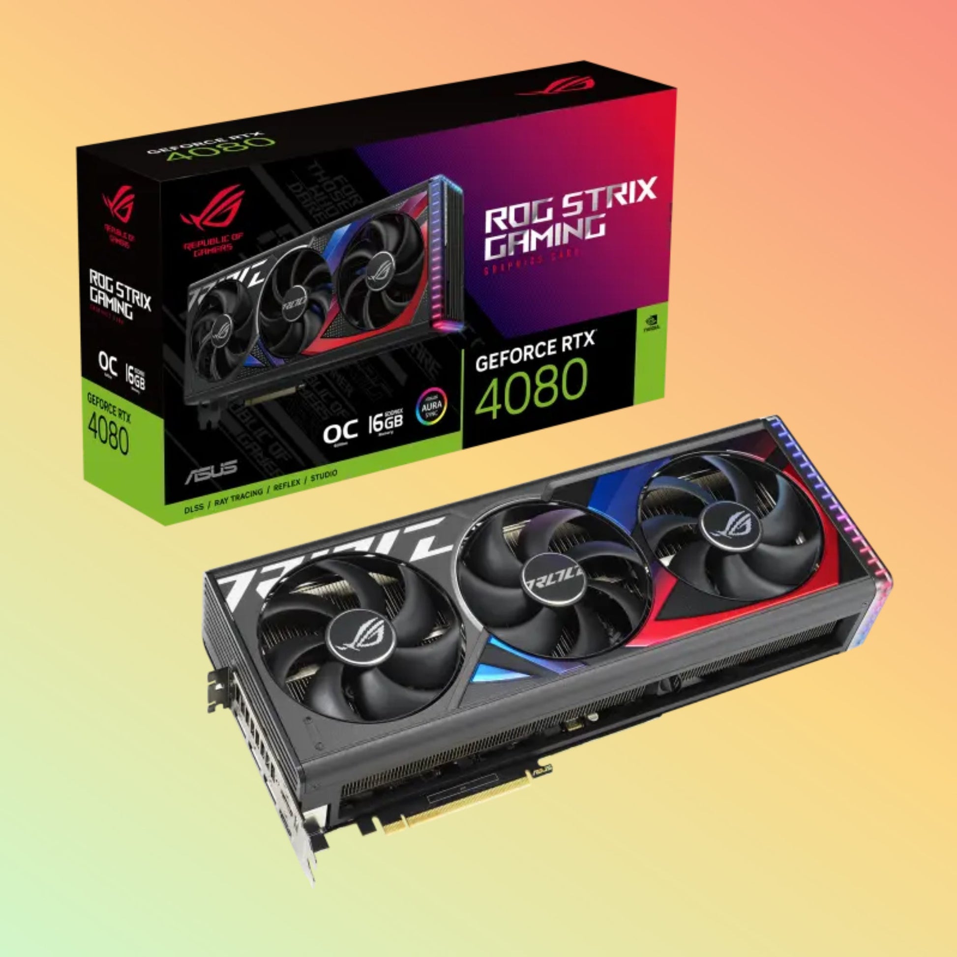 بطاقة رسومات ASUS ROG STRIX للألعاب - GeForce RTX 4080، 22.4 جيجابت في الثانية، دقة 7680 × 4320، HDMI، DP، 16 جيجابايت، D6X