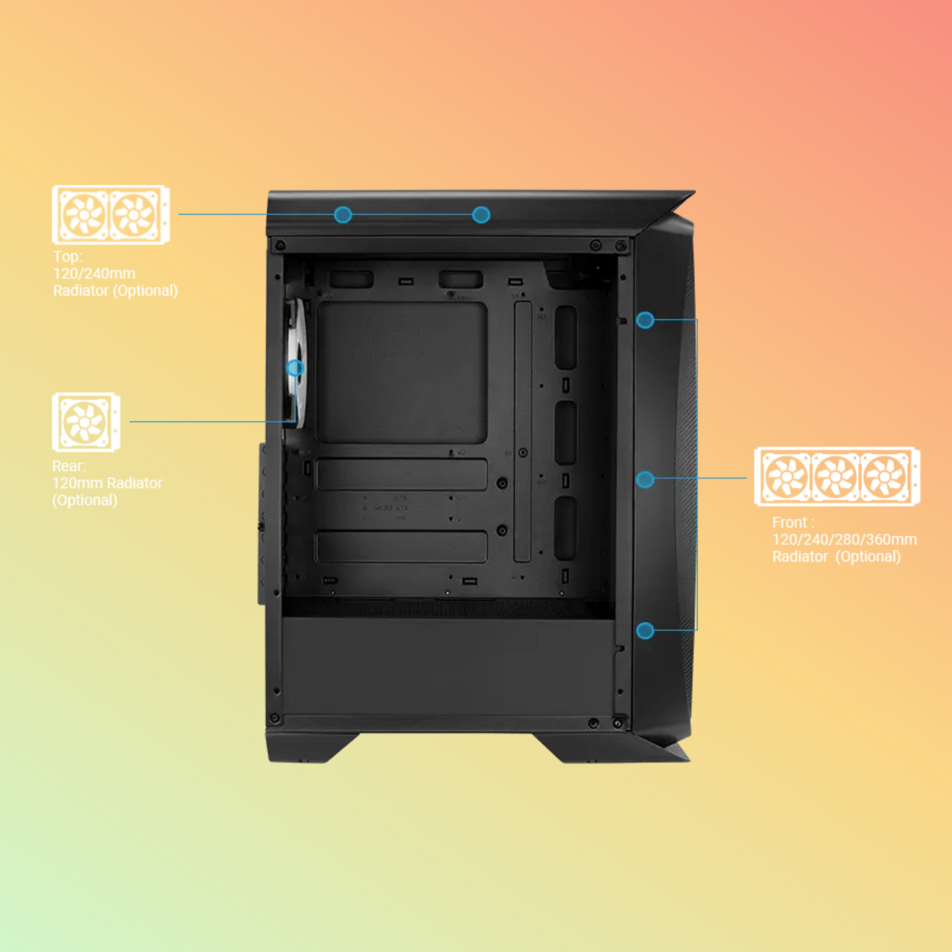 علبة AeroCool Aero One Duo ARGB متوسطة الحجم - 327 مم، وحدة معالجة مركزية 161 مم، ATX، micro ATX، mini-ITX