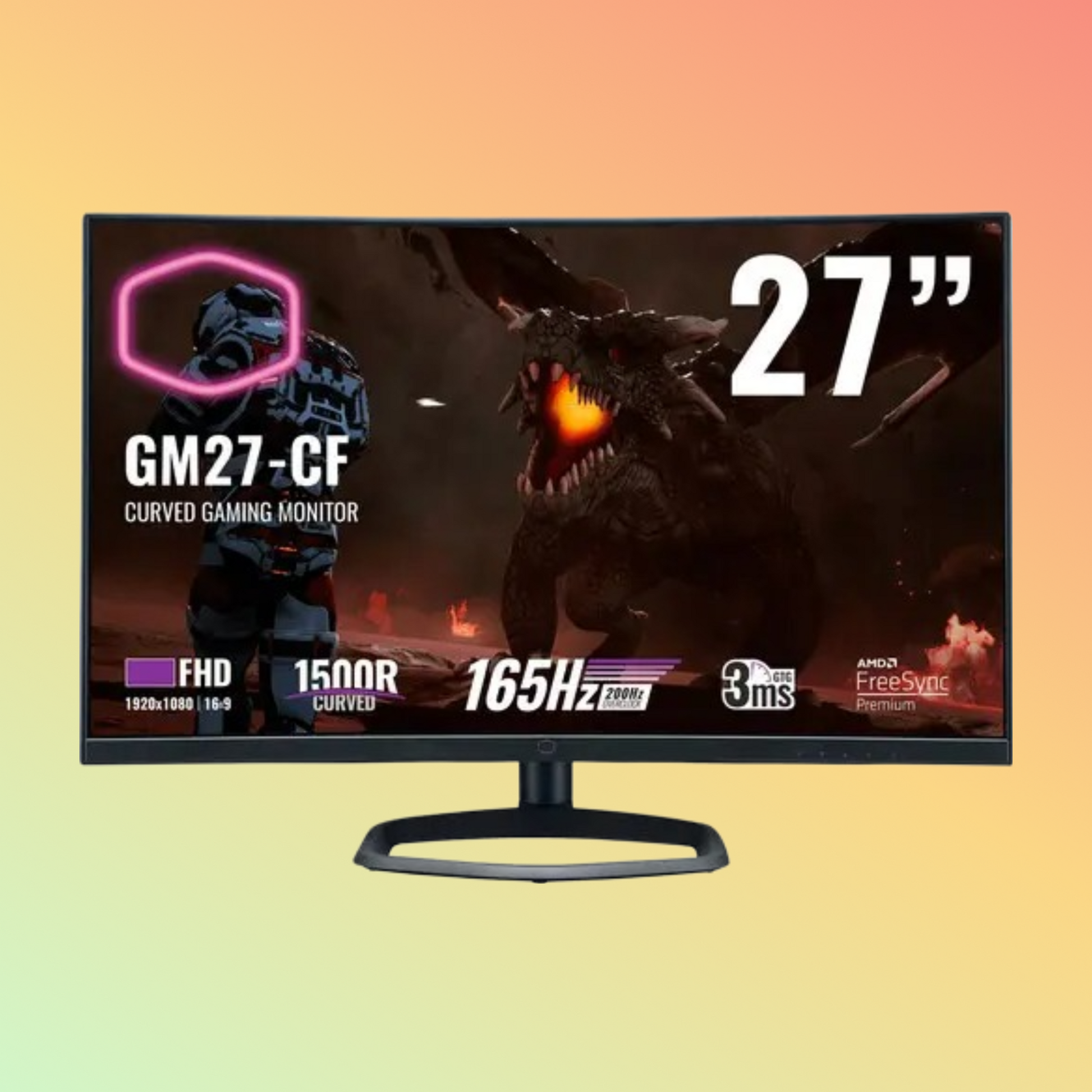 شاشة ألعاب منحنية كولر ماستر GM27-CF - 27 بوصة FHD (1920 × 1080)، VA، ارتفاع، دوارة، HDMI، DP، 300 شمعة، 165 هرتز