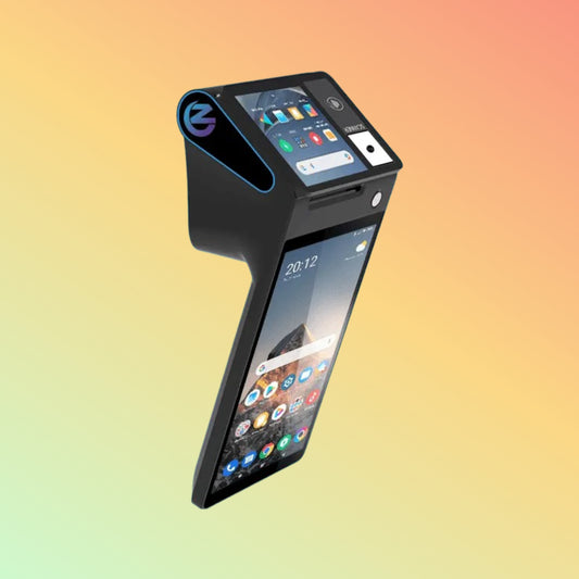 "Compact NEOTECH POS showing rear 5MP camera and connectivity ports."