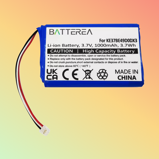 BATTEREA 3.7V 1000mAh battery replacement for Garmin Edge 800, replaces KE37BE49D0DX3, Li-ion