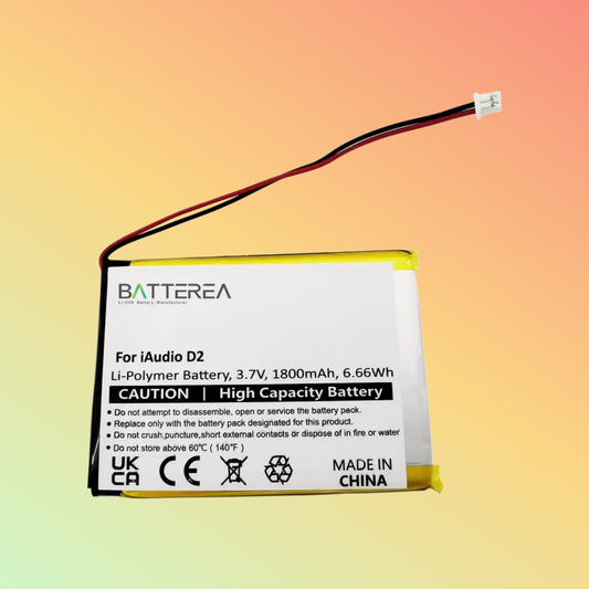 BATTEREA 3.7V 1800mAh battery replacement for Cowon iAudio D2, Li-Polymer