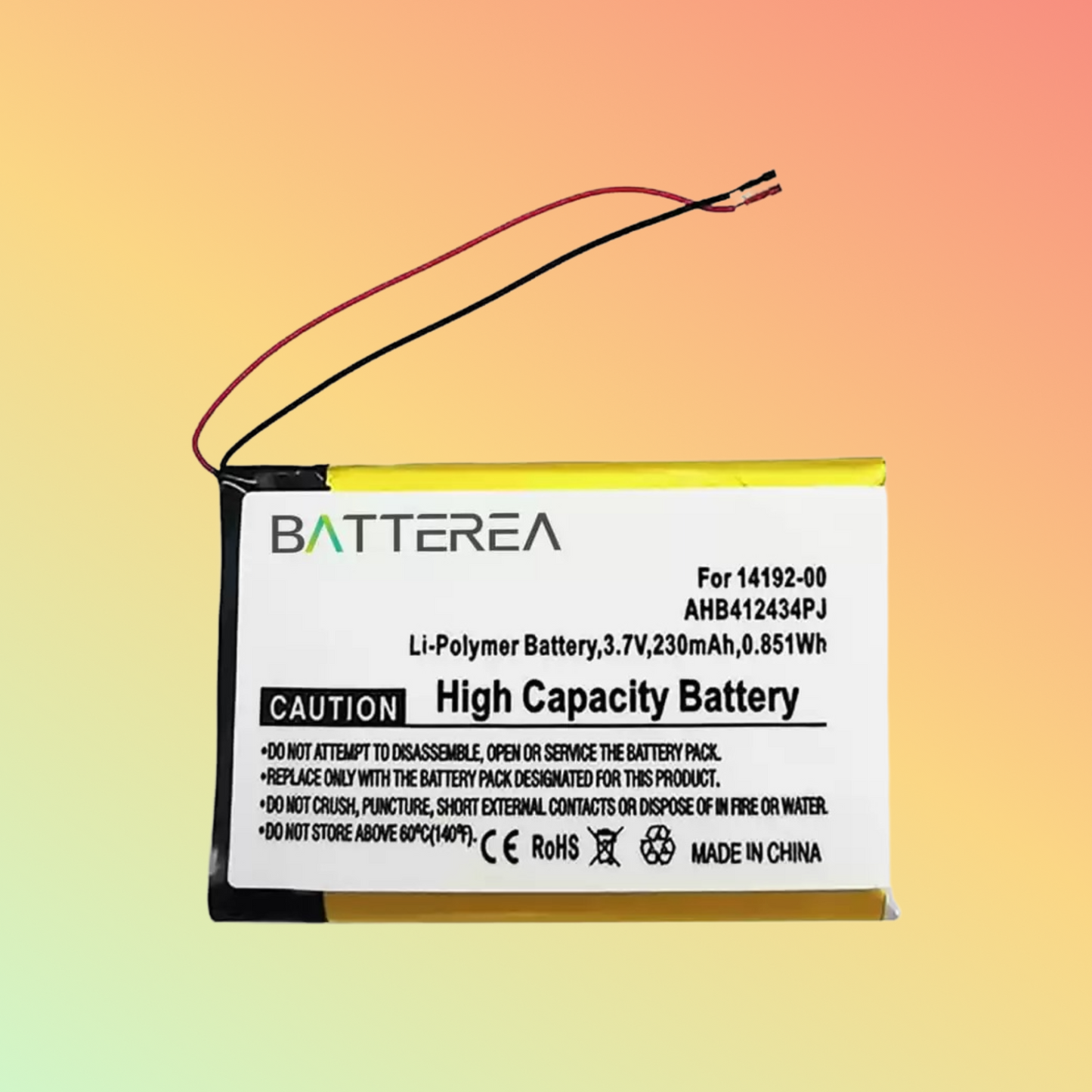 BATTEREA 3.7V 230mAh replacement for Jabra Pro 9460, replaces 14192-00, AHB412434PJ, Li-Polymer