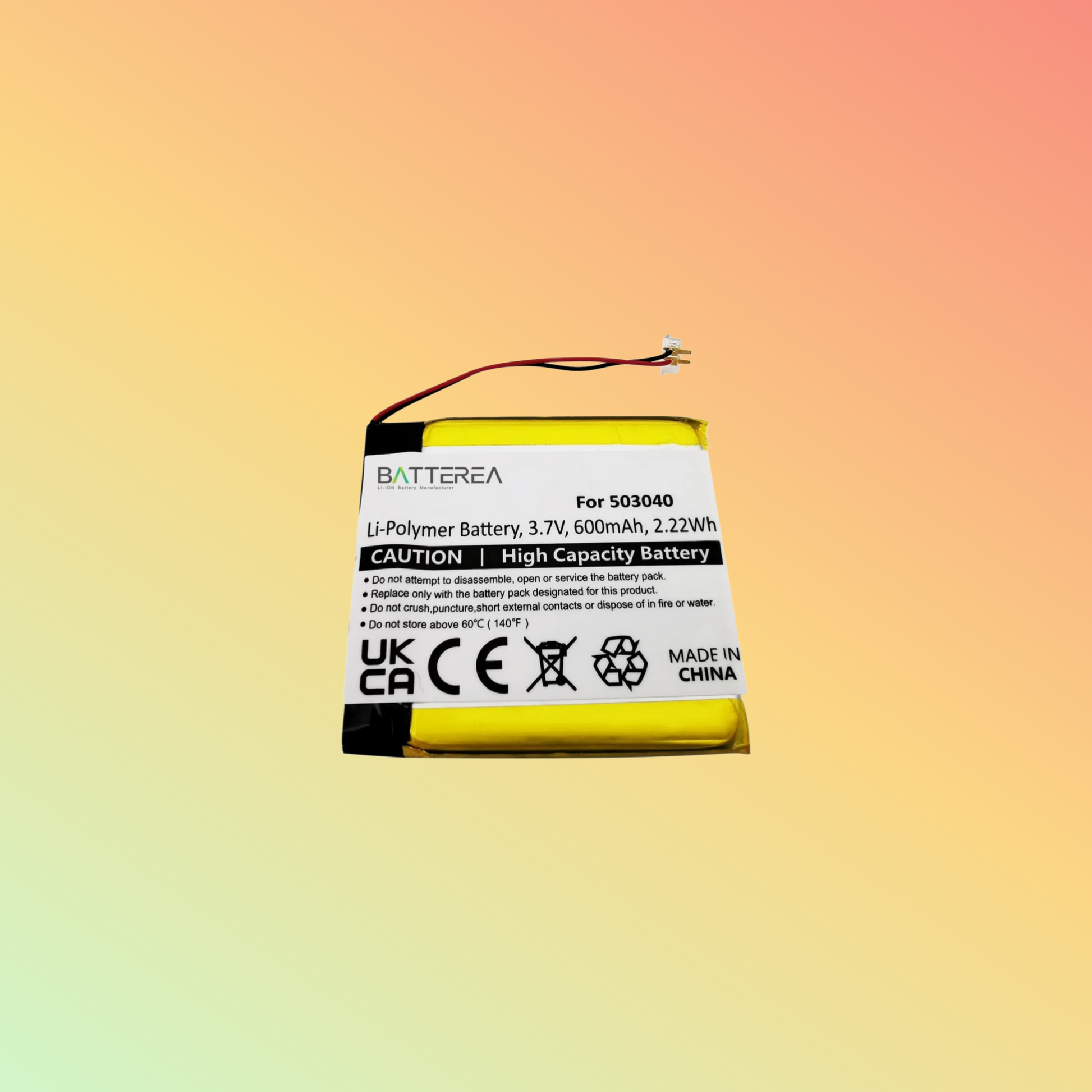 BATTEREA 3.7V 600mAh MP3/MP4 Player battery replacement for Samsung YP-K5, replaces 503040, Li-Polymer