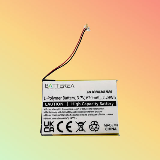 BATTEREA 3.7V 620mAh MP3/MP4 Player battery replacement for Samsung YP-Q1, replaces B98843412830, Li-Polymer