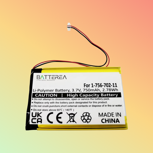 BATTEREA 3.7V 750mAh MP3/MP4 Player battery replacement for Sony NWZ-A720, replaces 1-756-702-11 Li-Polymer