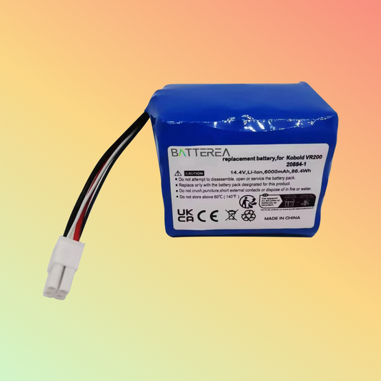 BATTEREA Battery Replacement for Vorwerk Kobold VR200 replaces 20884-1 Li-ion 14.4V 6000mAh 86.40Wh