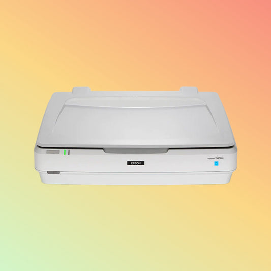 "Close-up of Epson 13000XL scanner showcasing flatbed design."