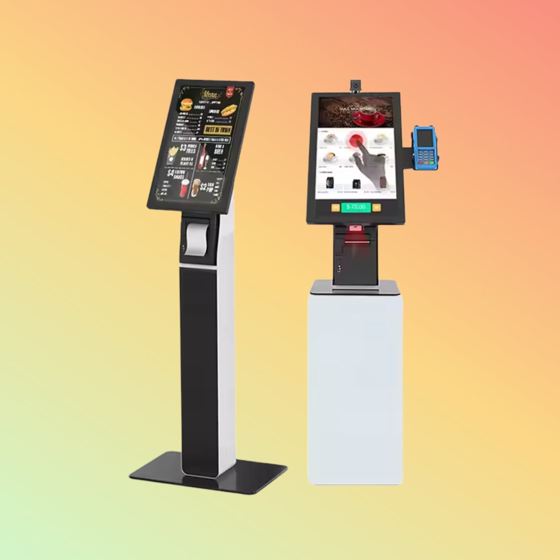 "Android Self-Service Kiosk with Secure Payment Options" – Showcasing multiple payment methods, including NFC and card payments.