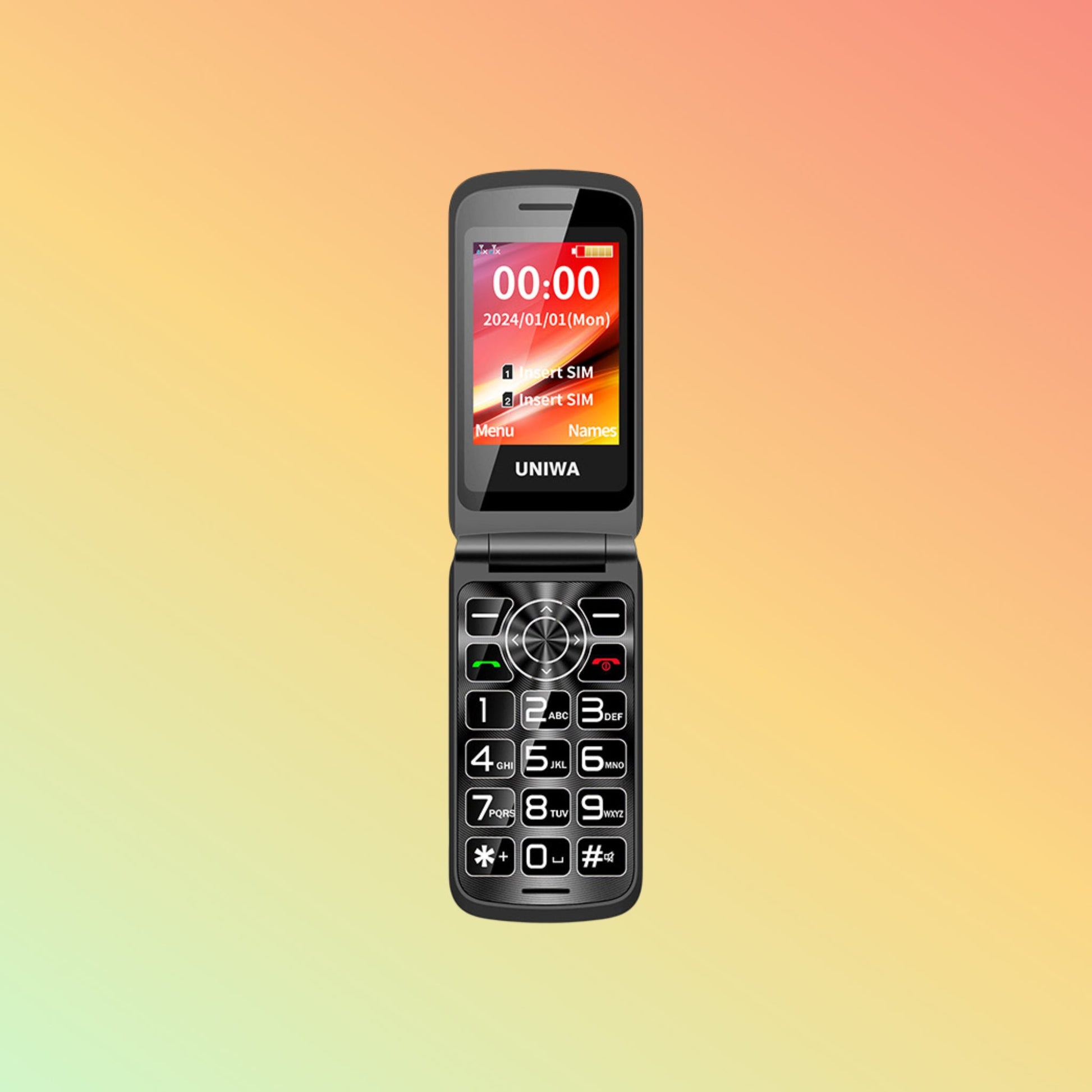 هاتف UNIWA F106 2024 الجديد بشاشة مزدوجة ولوحة مفاتيح صينية عتيقة قابلة للطي مقاس 2.4 بوصة