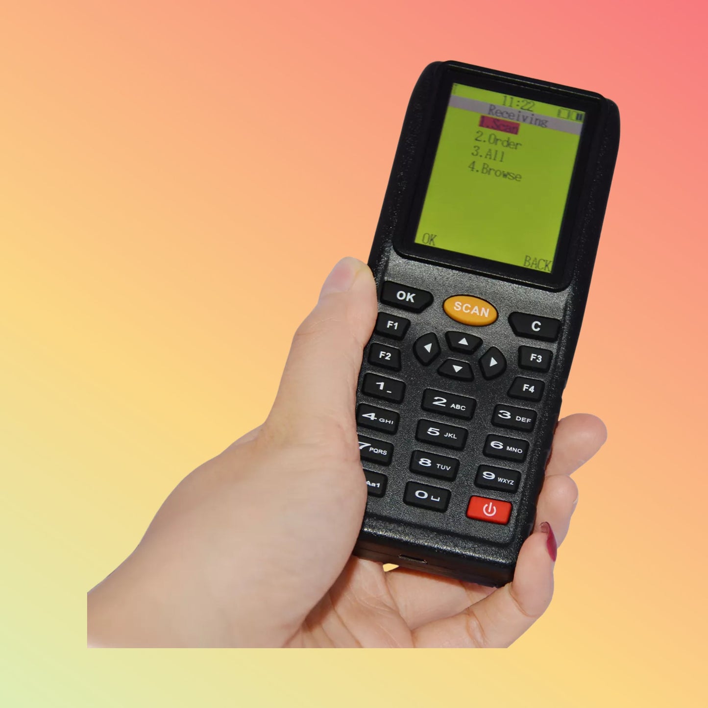 جهاز جمع بيانات المخزون اللاسلكي المحمول باليد 72 ميجا هرتز وماسح الباركود HS-E7